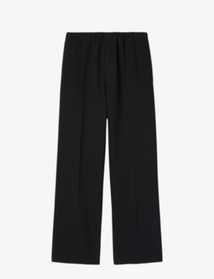 Shop Sandro Men's Noir / Gris Elasticated-waist Wide-leg Stretch-woven Trousers
