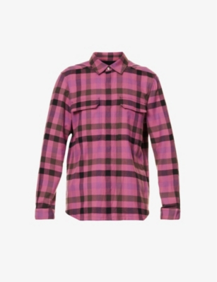 Rick Owens Fogpocket Mixed Media Plaid Overshirt In Hot Pink Plaid