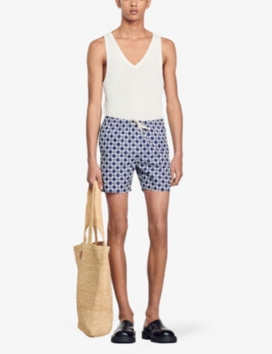 SANDRO: Cross graphic-print regular-fit woven swim shorts