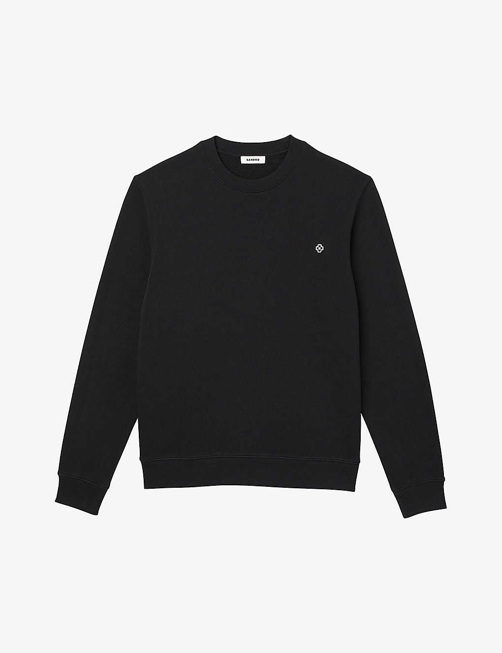 Shop Sandro Mens Noir / Gris Cross Logo-embroidered Crewneck Cotton-jersey Sweatshirt