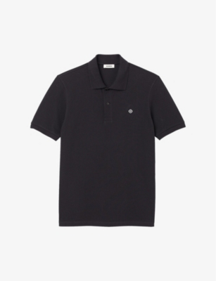 Sandro Mens Bleus Logo-embroidered Cotton Polo Shirt