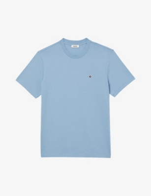 Sandro Mens Bleus Logo-embroidered Cotton Polo Shirt
