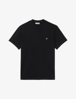 Sandro Mens Black Logo-embroidered Cotton Polo Shirt In Noir / Gris