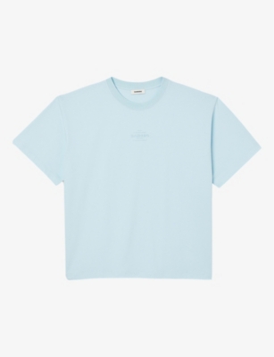 Sandro Mens Bleus Rubber-logo Relaxed-fit Cotton T-shirt