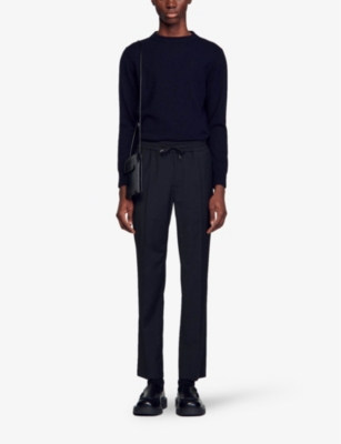 Sandro New Alpha Drawstring Waist Straight Leg Pants In Noir / Gris