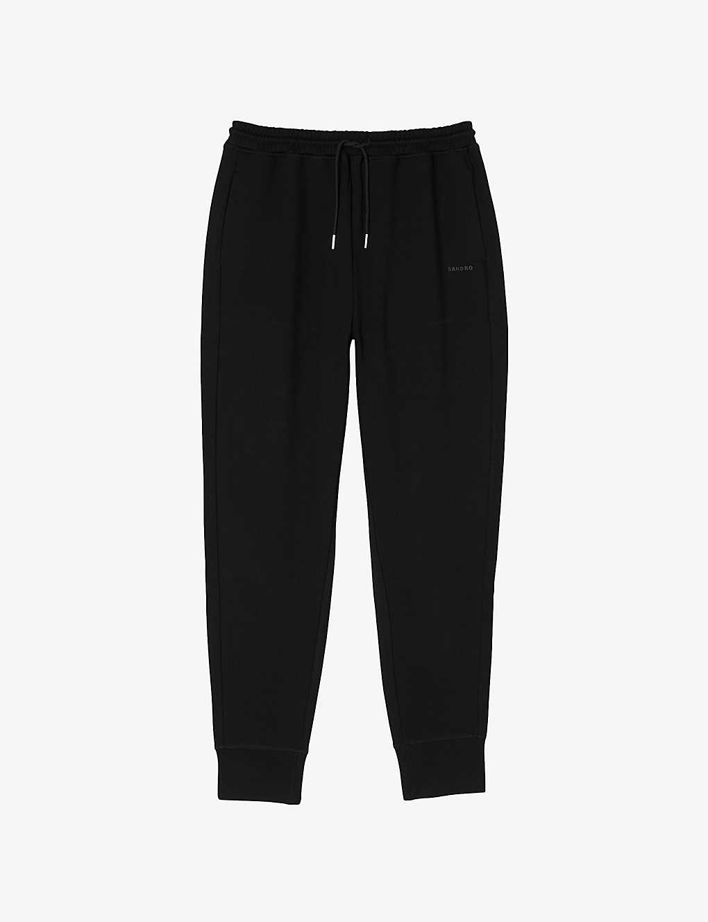 Sandro Mens Bleus Regular-fit Drawstring-waist Knitted Jogging Bottoms In Noir