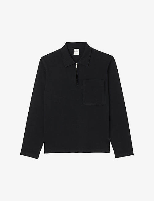 SANDRO: Zipped long-sleeved cotton polo shirt