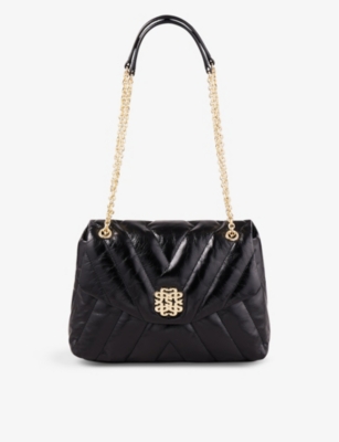 Shop Sandro Womens Noir / Gris Mila Quilted-pattern Leather Shoulder Bag