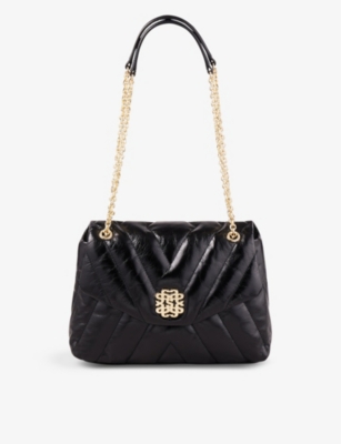 Sandro Quilted Leather Shoulder Bag In Noir / Gris