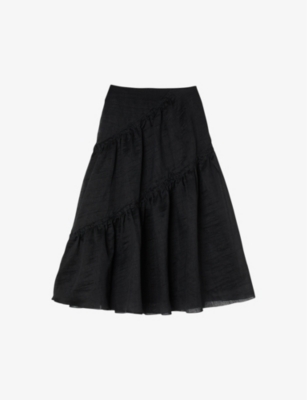 SANDRO: Christina tiered-panel linen-blend maxi skirt