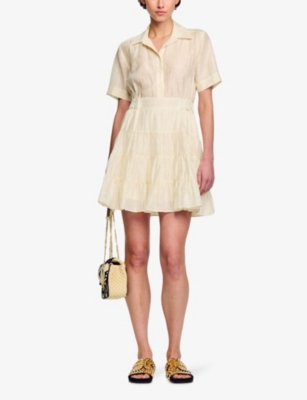 Shop Sandro Women's Naturels Tiered-panel Linen-blend Mini Dress