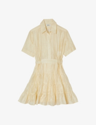 SANDRO: Tiered-panel linen-blend mini dress