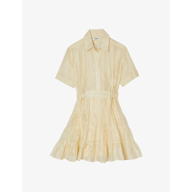 Sandro Womens Naturels Tiered-panel Linen-blend Mini Dress