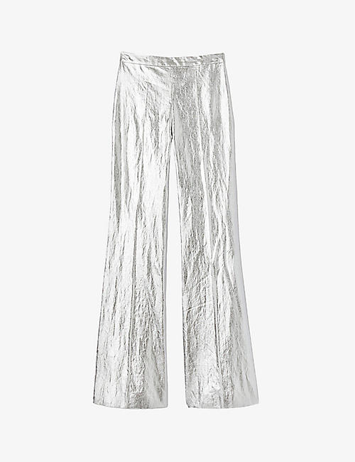 SANDRO: Siporah flared-leg metallic cotton-linen blend trousers