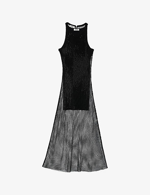 SANDRO: Sleeveless stretch-mesh midi dress