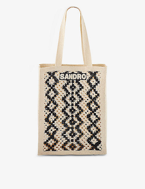SANDRO: Geometric-print cotton woven tote bag