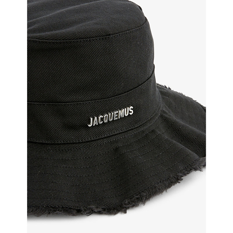 Shop Jacquemus Men's Black Le Bob Artichaut Logo-plaque Cotton Bucket Hat