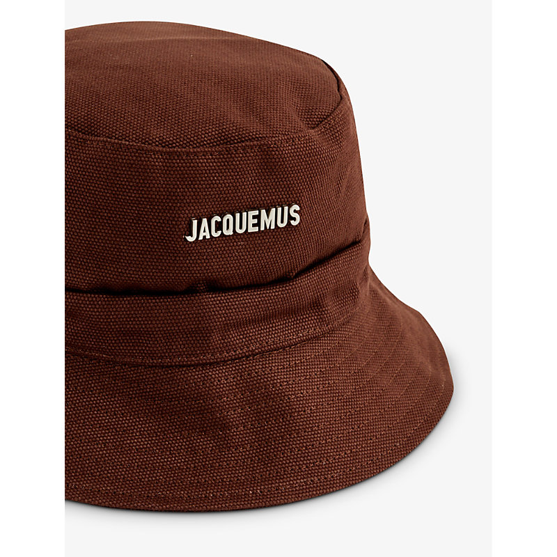 Shop Jacquemus Men's Brown Le Bob Gadjo Brand-plaque Cotton Bucket Hat
