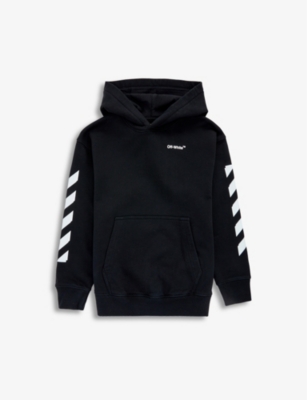 Off-white Arrows Logo-print Cotton Hoody 6-10 Years In Black White