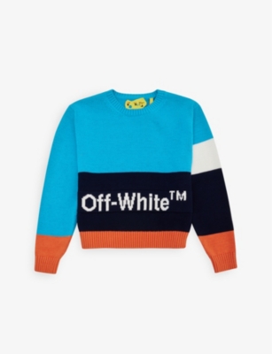 Off-white Kids' Color Block Logo Cotton-knit Jumper 8-12 Years In