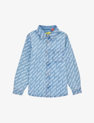 OFF-WHITE C/O VIRGIL ABLOH：徽标印花牛仔布衬衫 8-12 岁