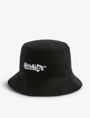 Off-white Kids Graffiti-print Cotton-twill Bucket Hat In Black White