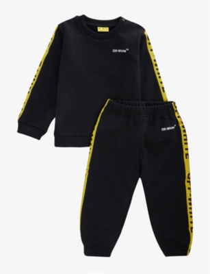 Off-white Black Tracksuit For Babykids With White Logo In Black Yellow
