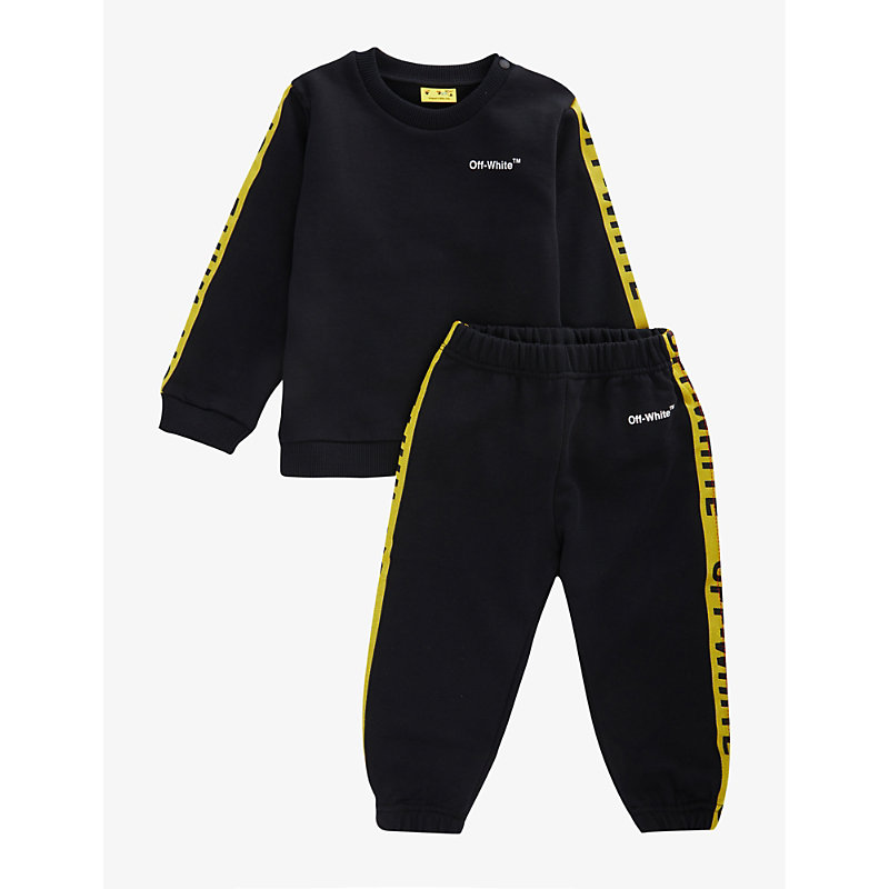 OFF-WHITE OFF-WHITE C/O VIRGIL ABLOH BLACK YELLOW INDUSTRIAL CONTRAST LOGO TAPE COTTON-JERSEY TRACKSUIT 6 MONT,64415346
