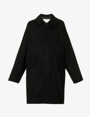 STILL BY HAND: Collared brushed-texture regular-fit wool coat