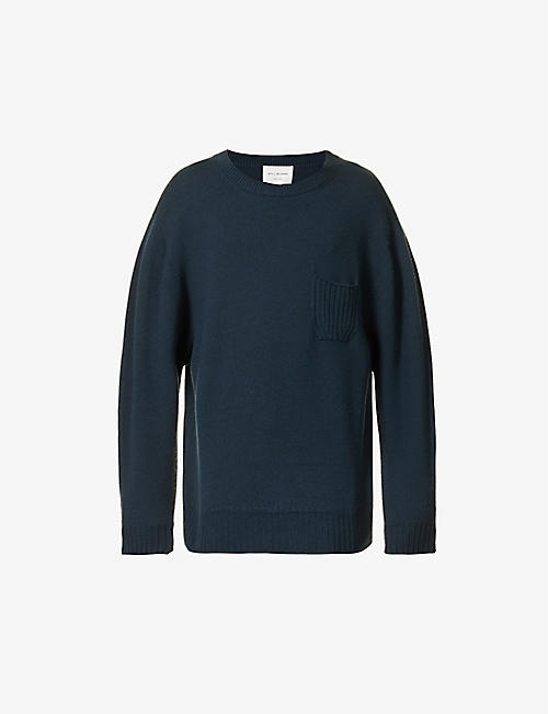 STILL BY HAND: Patch-pocket relaxed-fit wool and cashmere-blend jumper