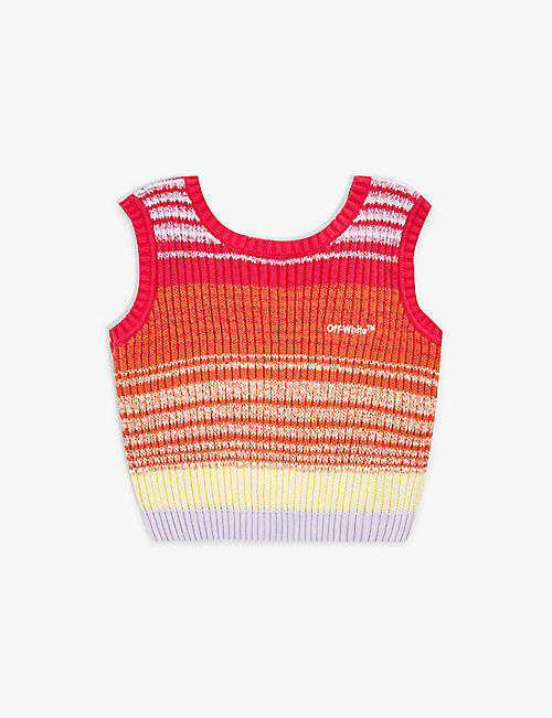 OFF-WHITE C/O VIRGIL ABLOH: Logo-embroidered striped cotton-knit vest 10-12 years
