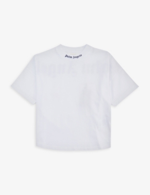 Palm Angels Boys White Navy Kids Logo-print Cotton-jersey T-shirt 4-12 Years