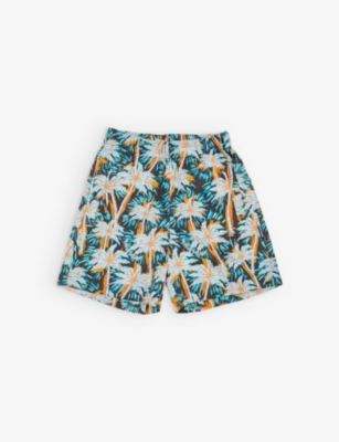 PALM ANGELS PALM ANGELS BOYS BLACK GREEN KIDS BRANDED PALM-PRINT COTTON SHORTS 8-12 YEARS,64420807