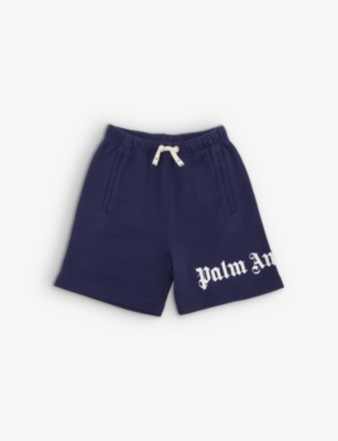 Palm Angels Boys Navy Blue White Kids Logo-print Cotton-jersey Shorts 4-10 Years
