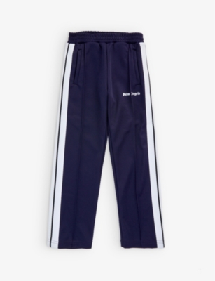 Palm Angels Logo Print Side-stripe Track Pants In Navy Blue White