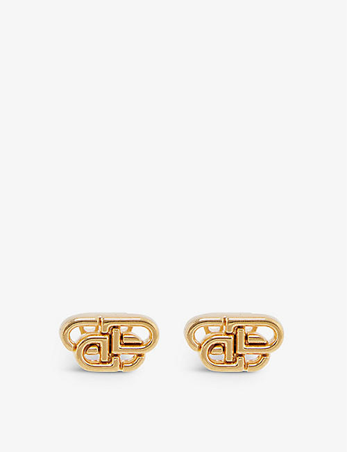 BALENCIAGA: Monogram brass stud earrings
