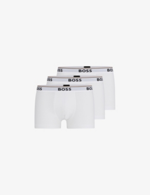 Hugo Boss Three-pack Of Stretch-cotton Trunks With Logo Waistbands In White