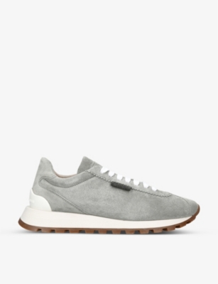 BRUNELLO CUCINELLI Brand-embossed contrast-sole suede low-top trainers