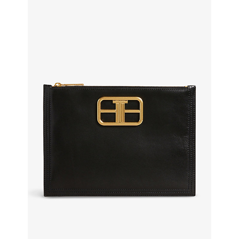 Ted Baker Womens Black Tikila T-branded Leather Clutch Bag