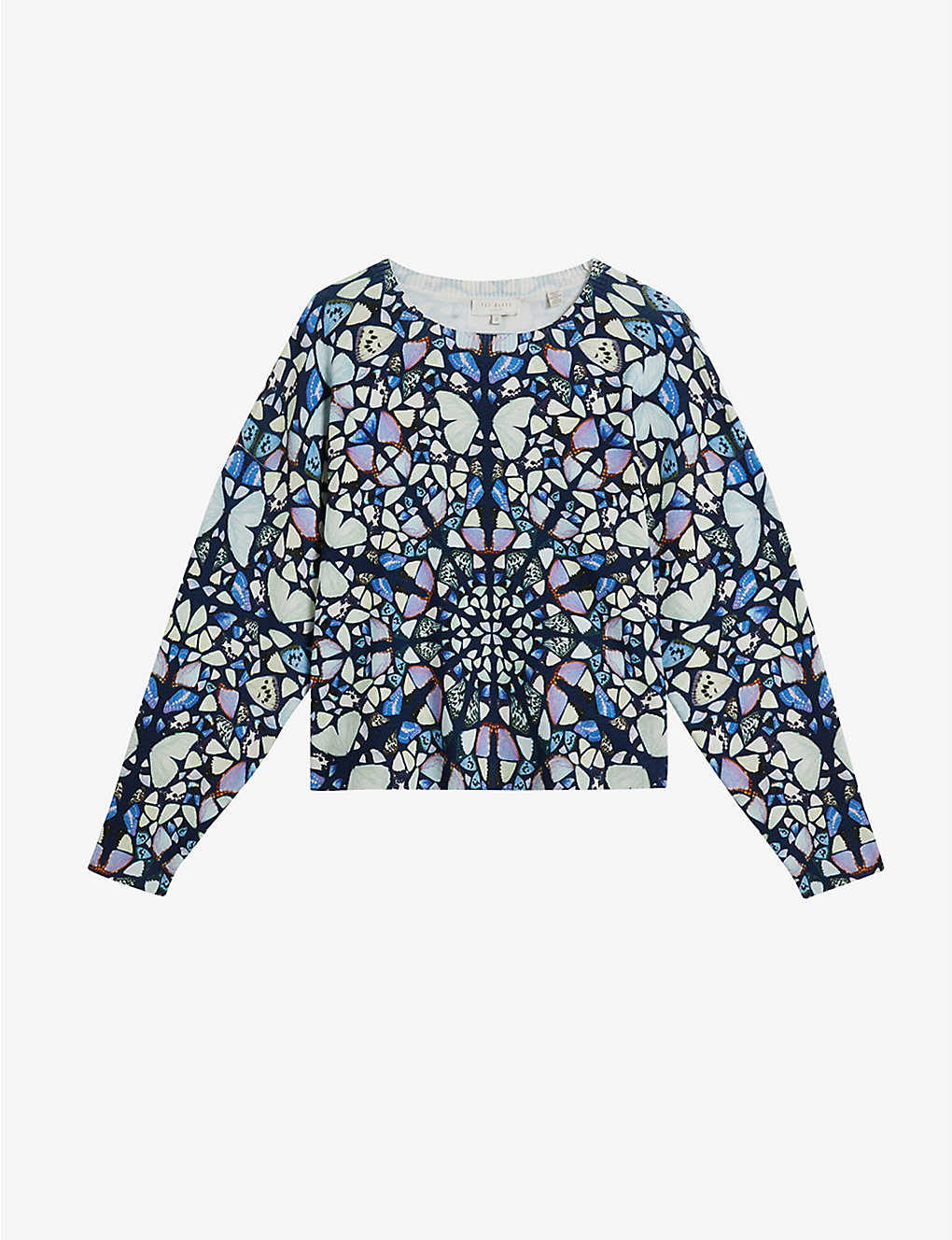 Shop Ted Baker Women's Mid-blue Ashlina Kaleidoscopic-print Boxy-fit Knitted Jumper
