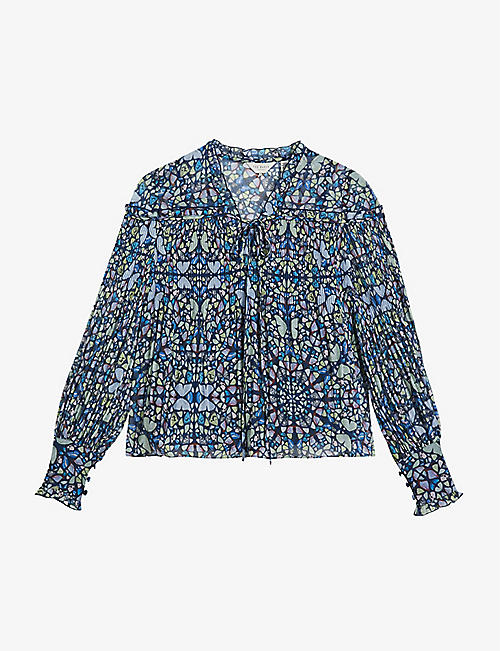 TED BAKER: Florrei kaleidoscopic-print pleated recycled polyester-blend blouse