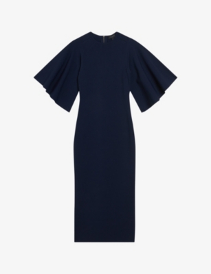 TED BAKER: Lounia fluted-sleeved bodycon stretch-knit midi dress