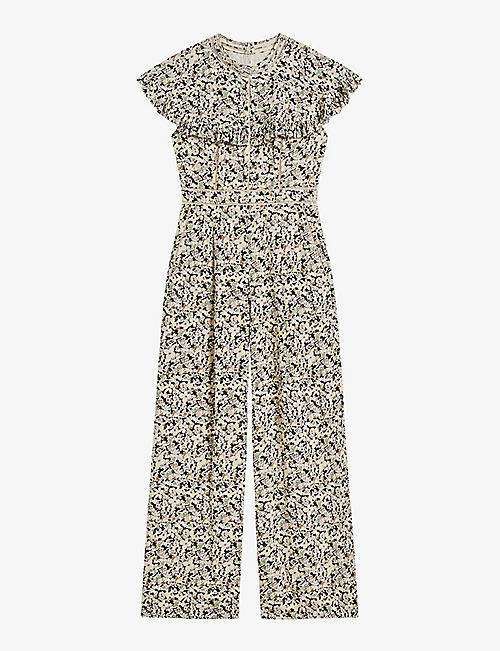 TED BAKER: Brigidd floral-print lace-insert woven jumpsuit