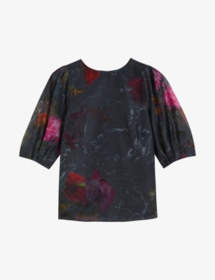TED BAKER: Ayymee floral-print puff-sleeved woven top