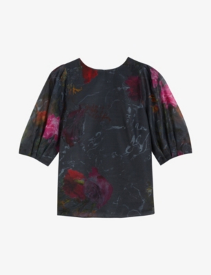 Ted Baker Ayymee Printed Puff Sleeve Top In Black