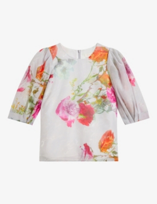 TED BAKER: Ayymee floral-print puff-sleeved woven top