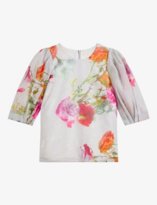 Ted Baker Ayymee Printed Puff Sleeve Top In White