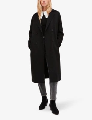 Shop Claudie Pierlot Women's Noir / Gris Galant Double-breasted Wool-blend Coat