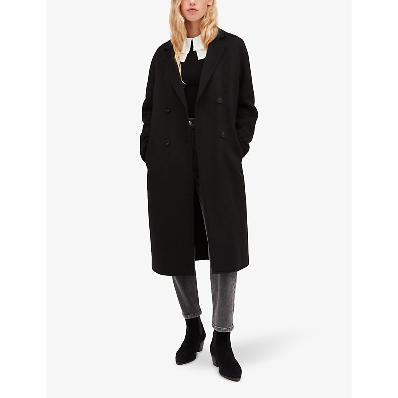 Shop Claudie Pierlot Womens Noir / Gris Galant Double-breasted Wool-blend Coat