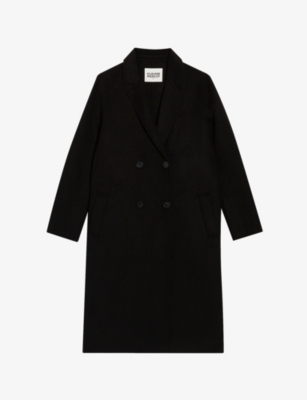 Shop Claudie Pierlot Women's Noir / Gris Galant Double-breasted Wool-blend Coat